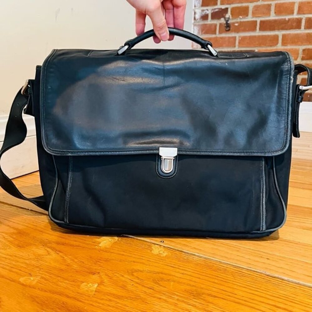Vintage Coach Briefcase Messenger Laptop Bag Nylon & Leather Black USA